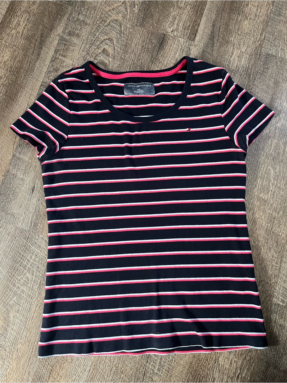 Tommy Hilfiger Navy, Pink & White Striped Scoop Neck Tee